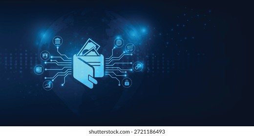 Billetera digital y concepto de ecosistema Fintech. 
