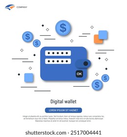 Ilustración de concepto de Vector de estilo de diseño plano de cartera digital