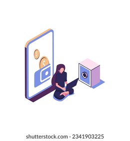 Digital wallet flat style isometric illustration vector design