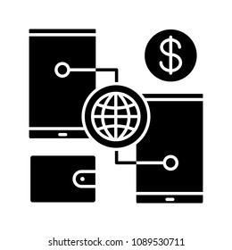 Digital wallet glyph icon. Silhouette symbol. Online banking transactions. Cashless payment. Negative space. Vector isolated illustration