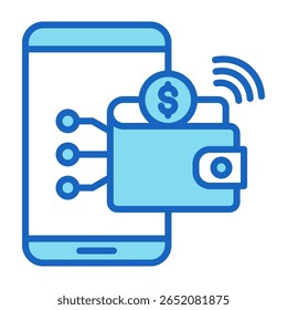 Icono de billetera digital azul Ilustración vectorial