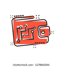 Digital wallet icon in comic style. Crypto bag vector cartoon illustration pictogram. Online finance, e-commerce business concept splash effect.
