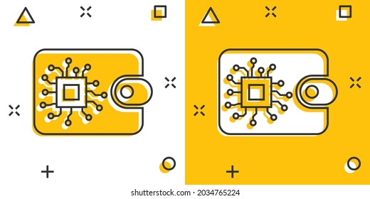 Digital wallet icon in comic style. Crypto bag vector cartoon illustration pictogram. Online finance, e-commerce business concept splash effect.