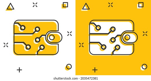 Digital wallet icon in comic style. Crypto bag vector cartoon illustration pictogram. Online finance, e-commerce business concept splash effect.