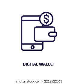 digital wallet icon from cryptocurrency collection. Thin linear digital wallet, digital, wallet outline icon isolated on white background. Line vector digital wallet sign, symbol for web and mobile