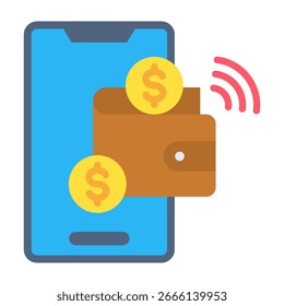 Ilustración vectorial de diseño plano de icono de billetera digital