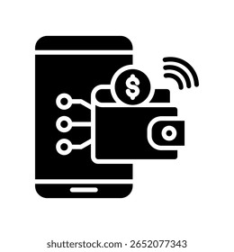 Ilustración vectorial de glifo de icono de billetera digital