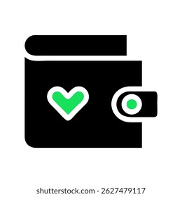 Ícone de carteira digital com desenho de coração representando afeto financeiro e valor