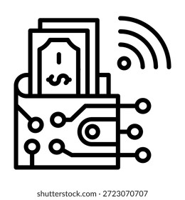 Ilustração de vetor de design de linha de ícone de carteira digital