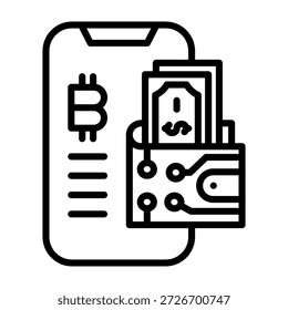 Ilustración vectorial de diseño de línea de icono de billetera digital