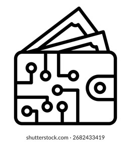 Ilustración vectorial de línea de icono de billetera digital