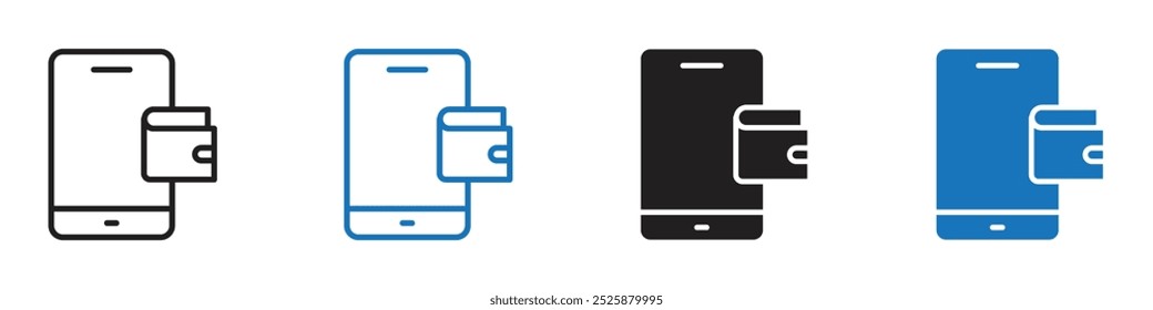 Digitales Brieftaschensymbol linearer Grafikset-Vektor in Schwarz