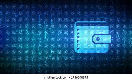 Digital wallet. Wallet icon made with currency symbols. Mobile banking, online finance, e-commerce banner. Dollar, euro, yen and pound icons. Background with currency signs. Vector illustration.