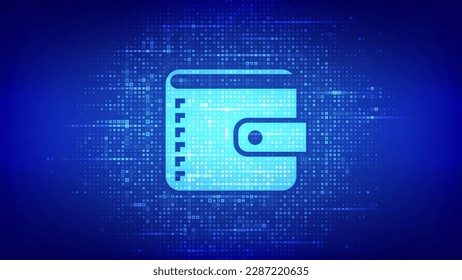 Digital wallet. Wallet icon made with currency symbols. Mobile banking, online finance, e-commerce banner. Dollar, euro, yen and pound icons. Background with currency signs. Vector illustration.