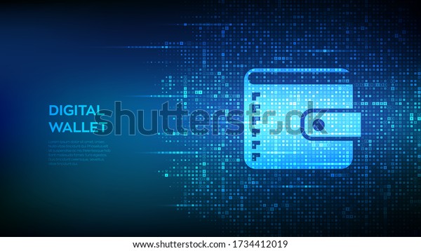Digital wallet. Wallet icon made with\
currency symbols. Mobile banking, online finance, e-commerce\
banner. Dollar, euro, yen and pound icons. Background with currency\
signs. Vector\
illustration.