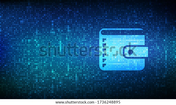 Digital wallet. Wallet icon made with\
currency symbols. Mobile banking, online finance, e-commerce\
banner. Dollar, euro, yen and pound icons. Background with currency\
signs. Vector\
illustration.