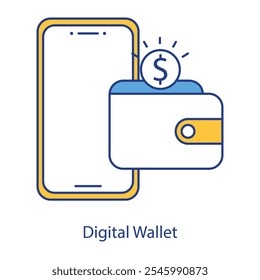 Icono de billetera digital: billetera móvil con signo de dólar para transacciones digitales seguras.