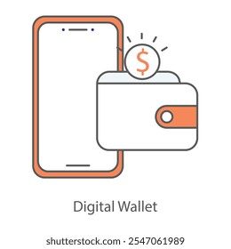 Icono de billetera digital: billetera móvil con signo de dólar para transacciones digitales seguras.