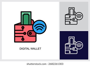 Digital Wallet icon Multi Style Vector Illustration