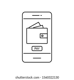 Digital wallet icon. Outline thin line flat illustration. Isolated on white background.