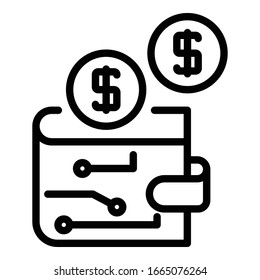 Icono de cartera digital. Icono de vector de cartera digital de esquema para diseño web aislado en fondo blanco