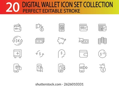 COLECCIÓN DE CONJUNTO DE ICONOS DE BILLETERA DIGITAL