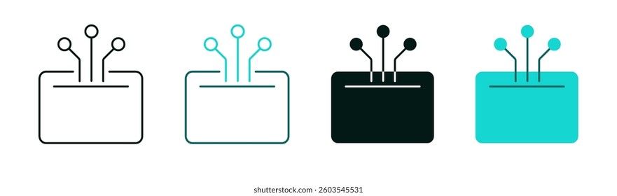 Digital wallet icon set. Cryptocurrency, Finance, Fintech, Technology or digital money concept. Wallet with circuit chip system. Thin line or solid logo for web or mobile app. Editable vector stroke.