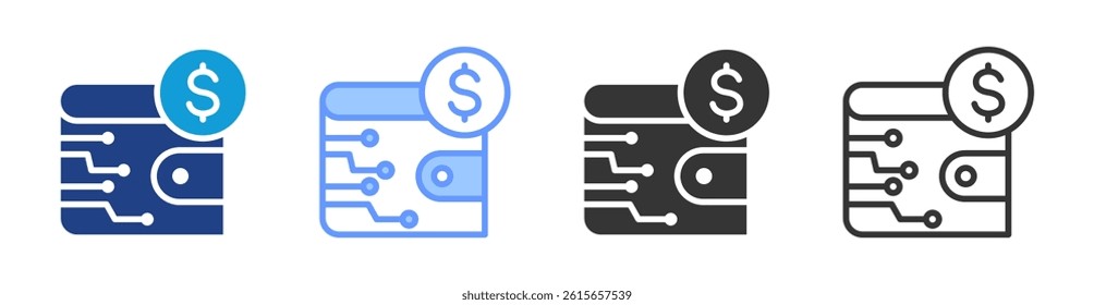 Digital Wallet icon set multiple style collection