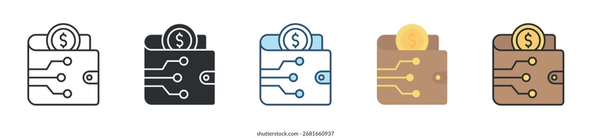 Conjunto de iconos de billetera digital Colección de estilo múltiple