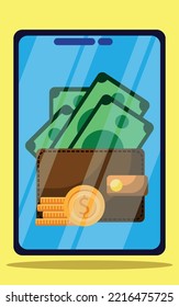 Digital wallet icon. subtable to place on finance, payment  etc.
