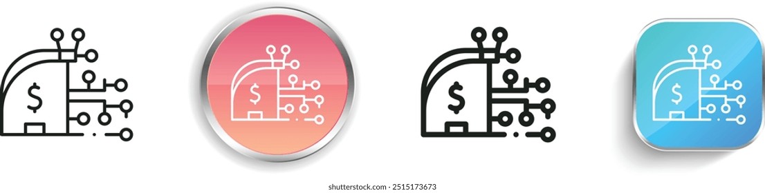 icono de billetera digital. Diseño de estilo lineal delgado, regular y de Botón aislado sobre fondo blanco