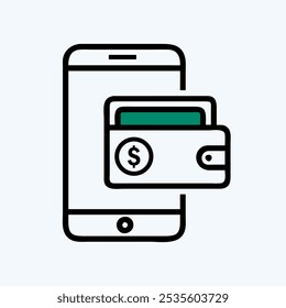 Imagen de Arte vectorial de icono de billetera digital.