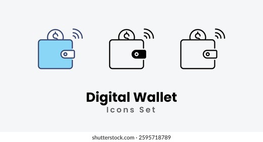 Digital Wallet icons vector set stock illustration.