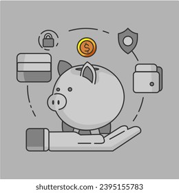 Digital Wallet Illustration Modern Icon White Background Piggy Bank Icon svg
