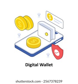 Digital Wallet isometric Colored illustration. EPS File stock illustration