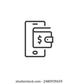 Digital Wallet line icon. linear style sign for mobile concept and web design. Smartphone with a wallet outline vector icon. Symbol, logo illustration. Vector graphics