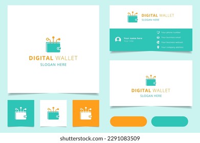 Digital wallet logo design with editable slogan. Branding book and business card template.
