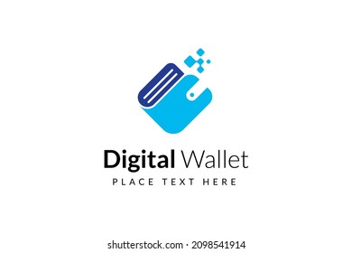 Digital wallet logo design template with pixel effect. Logo concept of credit card, crypto wallet, fast online payment.