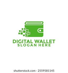 Digital wallet logo design template, Tech Electronic wallet. Pixel money wallet logo design vector
