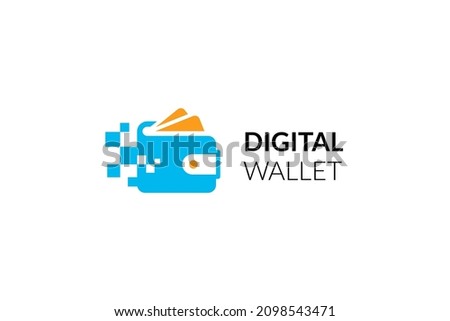 Digital wallet logo design template with pixel effect. Logo concept of credit card, crypto wallet, fast online payment.