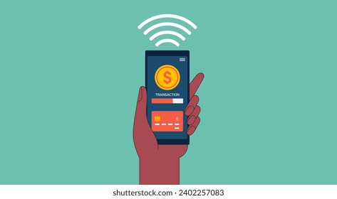 Aplicación de cartera digital y banca móvil con tarjeta de crédito y servicio de pago de monedas para transferencias de dinero instantáneo, diseño de ilustración de vector plano