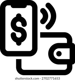 Wallet Digital, Wallet Móvel, Ícone De Outline Da Wallet E