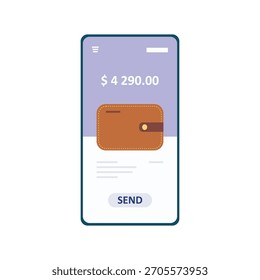 Digitale Geldbörse im modernen Flachformat. Smartphone-App als Symbol für sichere Bezahlung. Vektorgrafik. Skalierbare Grafik für Finanzdesigns.