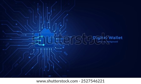 Digital wallet on circuit board. Digital wallet application internet banking. Mobile banking, online finance, e-commerce, money transaction concept. Online payment. Vector illustration.