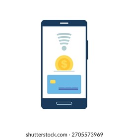 Carteira digital na ilustração plana do smartphone. Conceito de pagamento eletrônico. Design vetorial moderno. Ilustração vetorial escalável com formas simples.