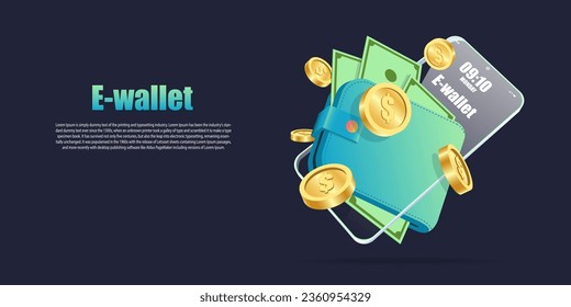Digital wallet online,wallet money cash illustration for online saving