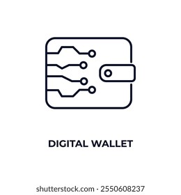 ícone do outline do digital wallet. Vetor linear do conceito de criptomoeda. Ícone de carteira digital de linha fina isolado no fundo branco