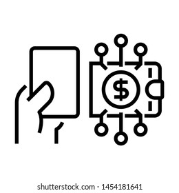 Digital wallet and pay with card. Digital Payment concept. Stroke outline style. Vector. Isolate on white background.