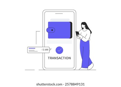 Digital wallet, paying system, electronic wallet, money transfer application. Mobile banking concept. Flat Cartoon Vector Illustration, icon. Stylish abstract 