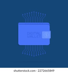 Digital wallet with pixel art microcircuit. Concept of money transactions, money transfers on the Internet. Vector illustration.